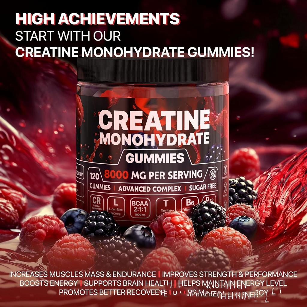 Gomitas de creatina monohidratada- pre estreno masticable sabor frutos rojos