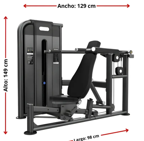 Chest press hombro con peso integrado - medidas: ancho 129cm, alto 149cm, largo 98cm